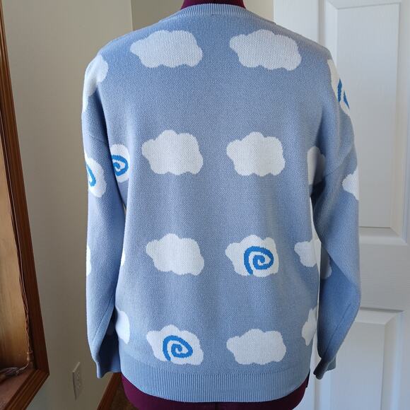 Puffy Little Clouds Cardigan Sweater M / L V-neck button front light blue swirls - Picture 4 of 13